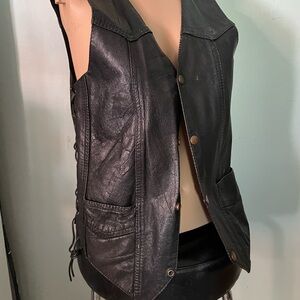 Women's Black Leather Vest